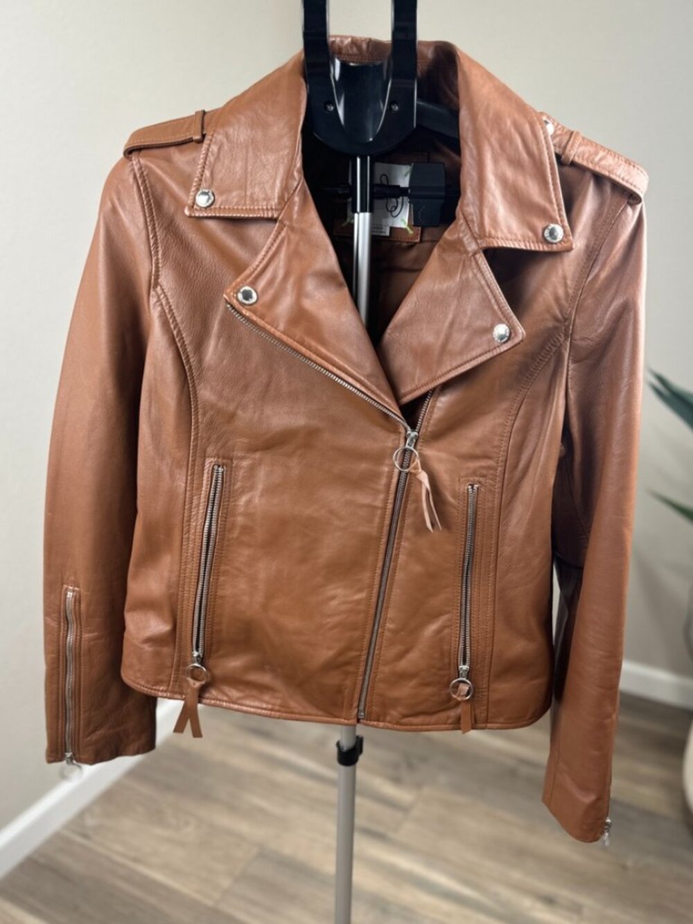 Sam Edelman Brown Lamb Leather Moto Jacket Women’s Size Large